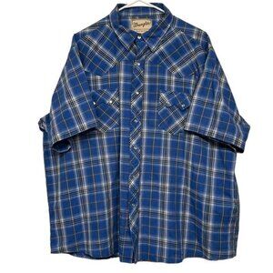 Wrangler Western Blue Plaid Button Down Shirt Pearl Snap Chest Pockets 4XL GUC